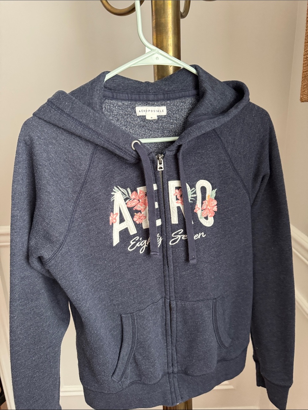 Aeropostale Navy Floral Logo Zip Hoodie